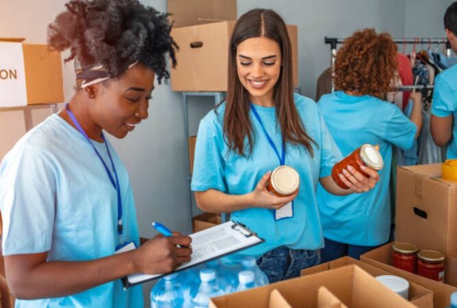 Team preparing aid boxes for a community in need