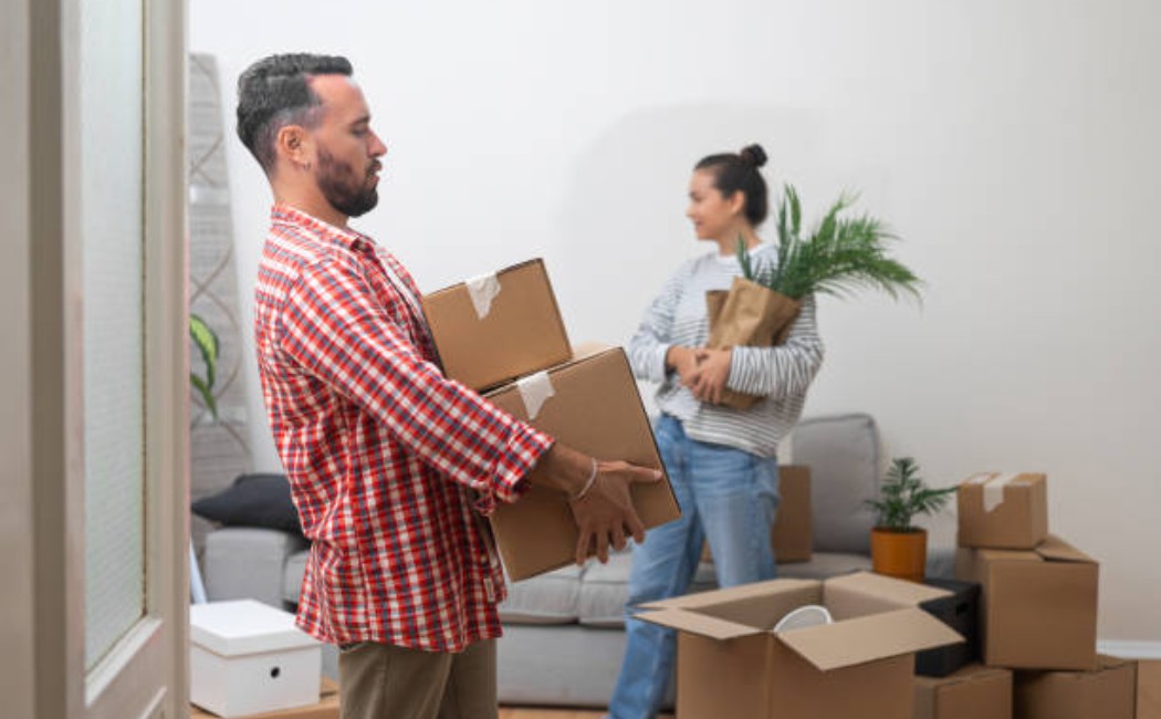 Professional moving packages inside renovated home