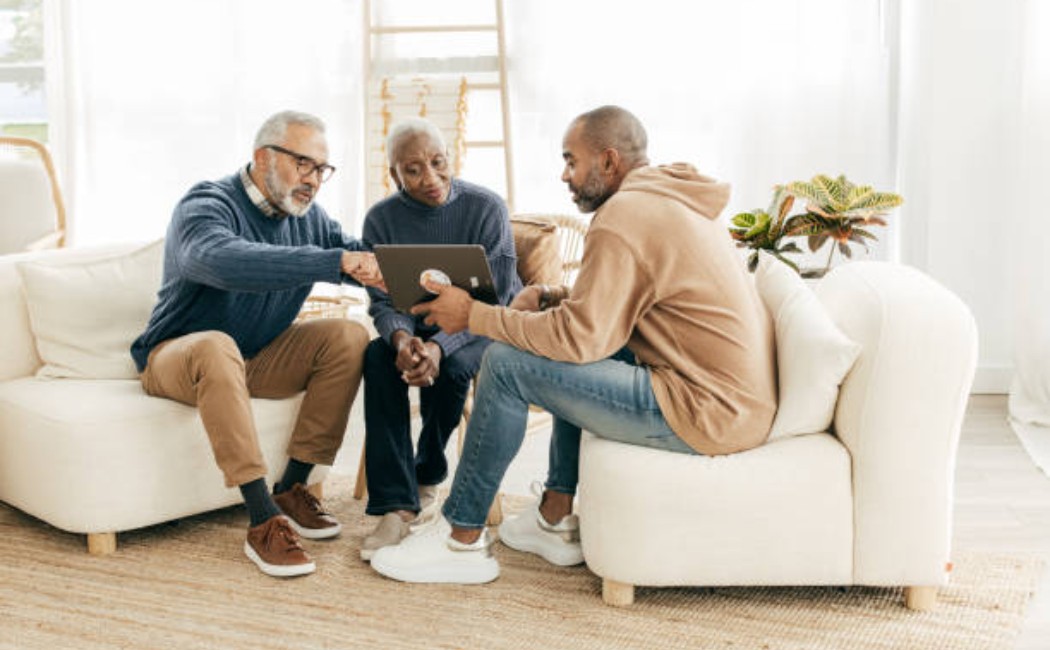 Seniors using a tablet for a smart home setup