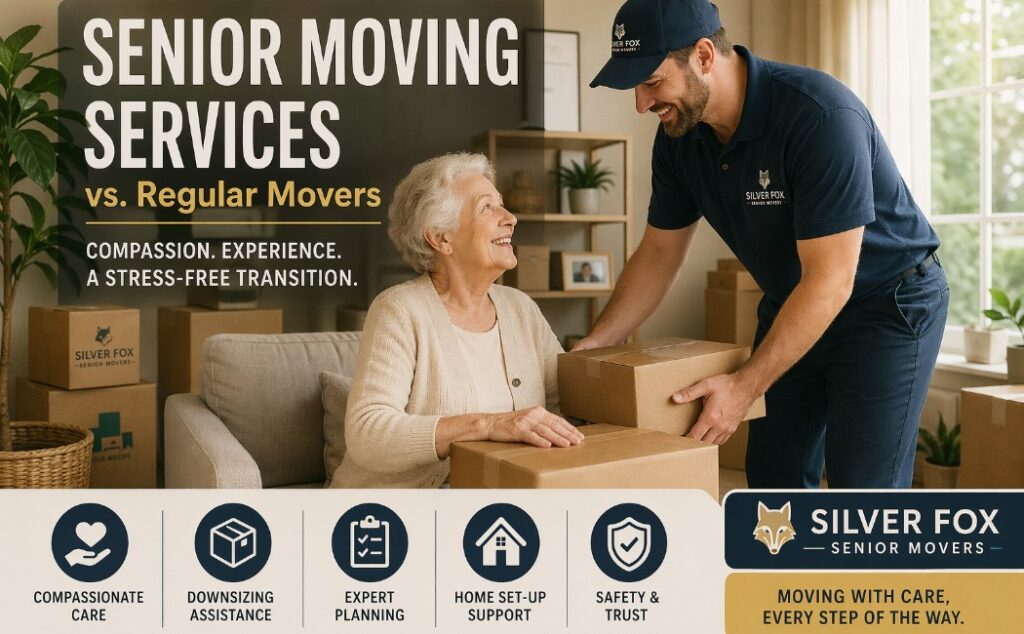 Senior moving service helping an elderly woman pack boxes for a stress-free relocation