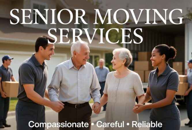 Senior Moving Services - Professional movers helping an elderly couple with a safe and gentle relocation