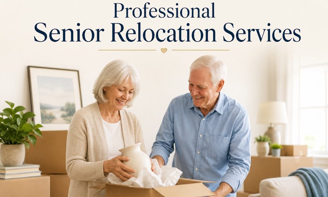 Silver Fox Senior Movers team providing organized relocation help for seniors, assisting an elderly client with packing and moving services in a comfortable home environment.
