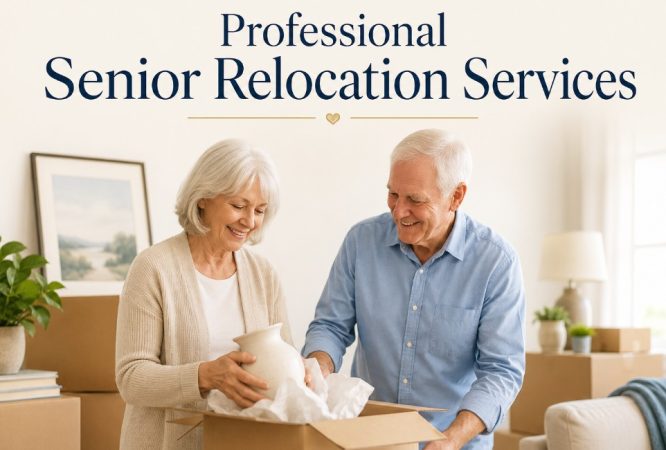 Silver Fox Senior Movers team providing organized relocation help for seniors, assisting an elderly client with packing and moving services in a comfortable home environment.